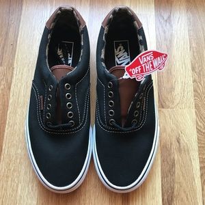 vans era black brown leather trim